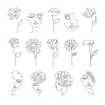 flowers and women in one line drawing style
