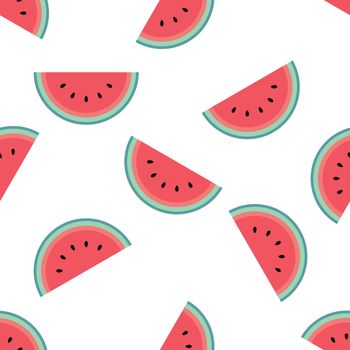 Watermelon pattern on a white background. Flat cartoon style. Minimalist and simple. Seamless vector illustration.