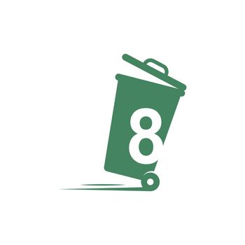 Number 8 in the trash bin icon illustration template