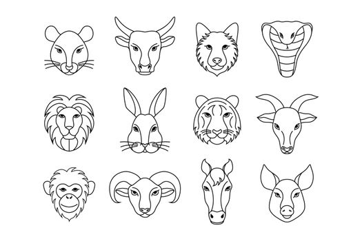 animals icons in line art style