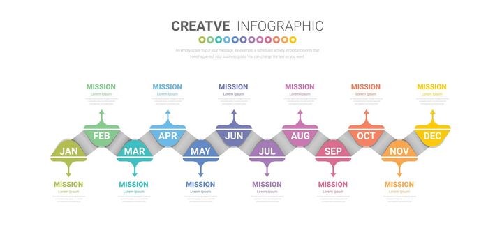 Timeline presentation for 12 months, 1 year, Timeline infographics design