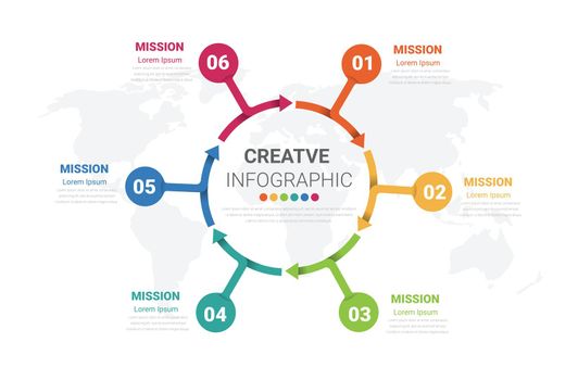 Circle infographics elements design with numbers 6 option, 6 step.