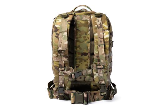 Military backpack isolated on a white background.