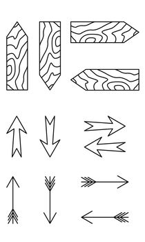 Hand drawn set of arrows indicating the direction. Doodle scetch.
