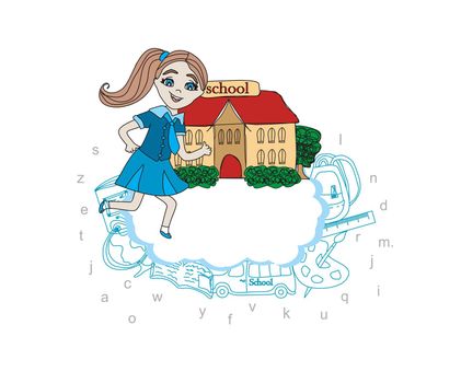 Girl going to school - card