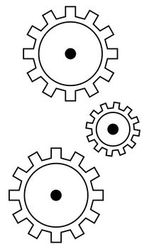 Hand drawn gears transmitting rotation. Abstract image of interaction