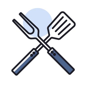 Big fork and spatula vector icon. Kitchen appliance