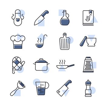 Cooking foods and kitchen vector icon set