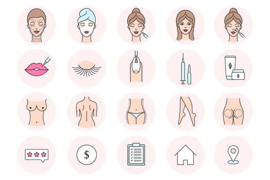 Beauty icons in line art style