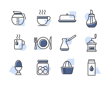 Breakfast and kitchen vector icon set