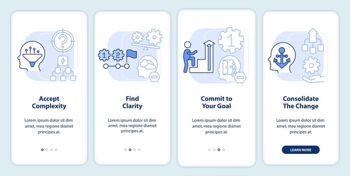 Adaptation to complex change light blue onboarding mobile app screen
