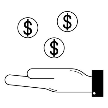 Hand drawn hand accepting money. Investing to support a business, startup