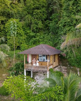 Railay beach Krabi Thailand, tropical beach of with backpacker bamboo hut in the jungle