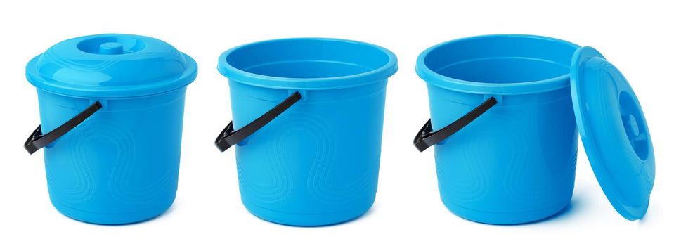 Plastic bucket with handle isolated on white background