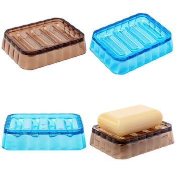 Plastic soap boxes on a white background