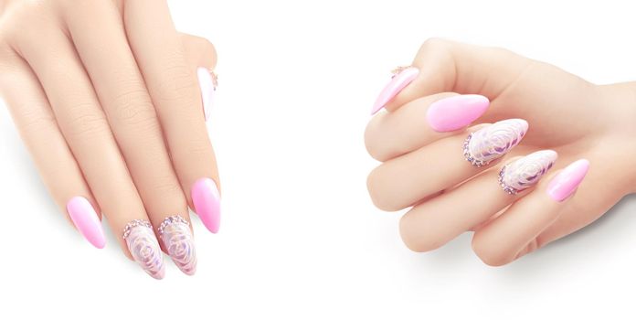 Young beautiful woman hands with elegant manicure