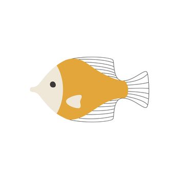 Cute yellow fish isolated, hand-drawn.
