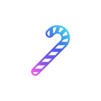 Christmas candy cane vector icon in bright color gradient. Cute striped candy isolated on white background. Line art