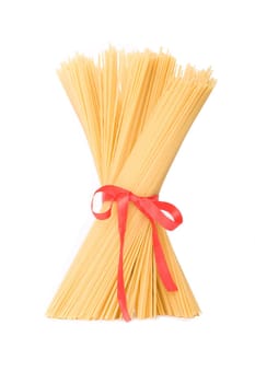 spaghetti tied up with red ribbon