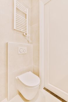 Wall hung toilet in narrow lavatory