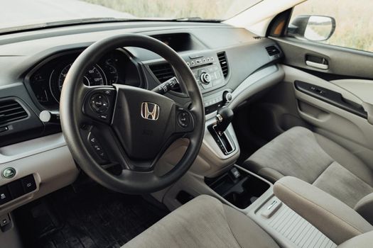 TERNOPIL, Ukraine - July 21 2021: Inside View of Interior of the Honda CR-V