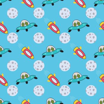 Outer space vector seamless pattern design on blue background
