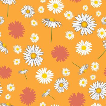 daisies vector seamless pattern on orange background