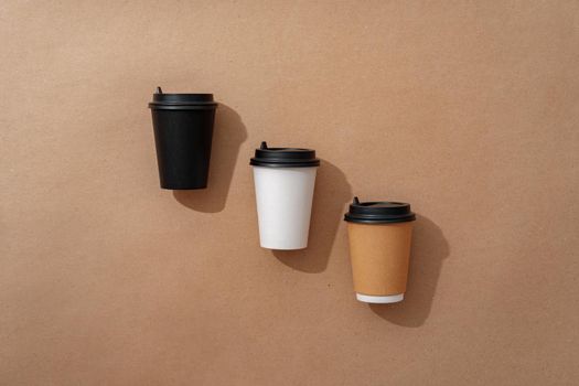 Top view of paper take out coffee cups