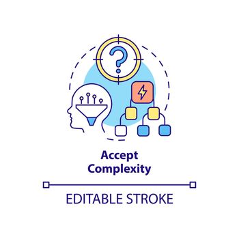 Accept complexity concept icon. Challenging situations. Adaptation to complex change abstract idea thin line illustration. Isolated outline drawing. Editable stroke. Arial, Myriad Pro-Bold fonts used
