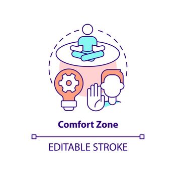 Comfort zone concept icon. Low anxiety state. Resisting changes reason abstract idea thin line illustration. Isolated outline drawing. Editable stroke. Arial, Myriad Pro-Bold fonts used