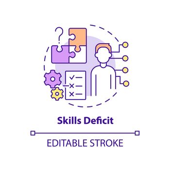 Skills deficit concept icon. No professional development. Adaptability enemy in HR abstract idea thin line illustration. Isolated outline drawing. Editable stroke. Arial, Myriad Pro-Bold fonts used