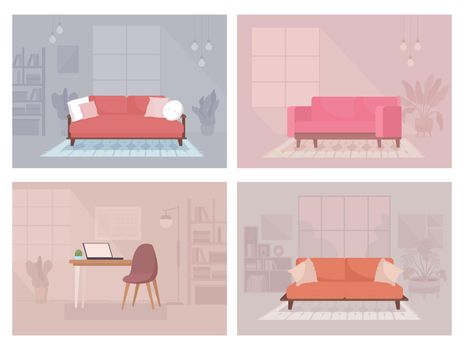 Contemporary home decor flat color vector illustration set