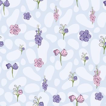 Delphinium flowers in small scale seamless pattern