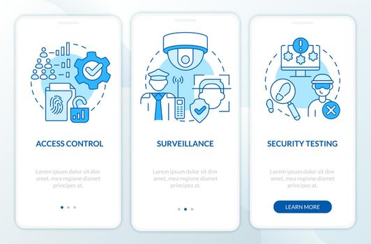 Parts of physical security blue onboarding mobile app screen
