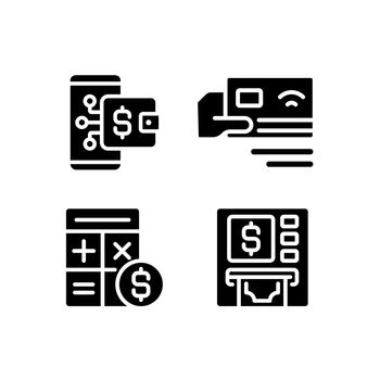 Cash flow activities black glyph icons set on white space
