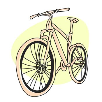 Bicycle in doodle style, in pastel colors, line vector