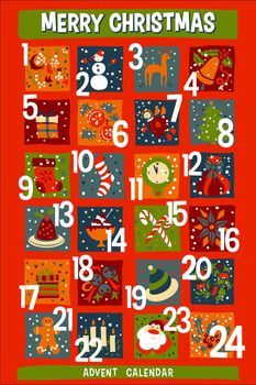 Cartoon Christmas Advent Calendar with funny icons