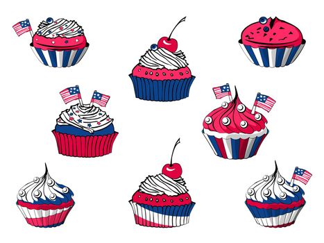 Set of July 4th cartoon cupcakes