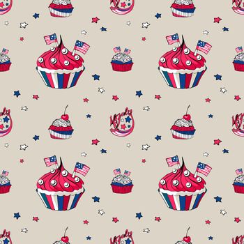 July 4th cupcakes seamless pattern