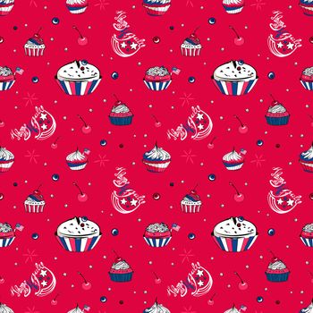 July 4th cupcakes seamless pattern