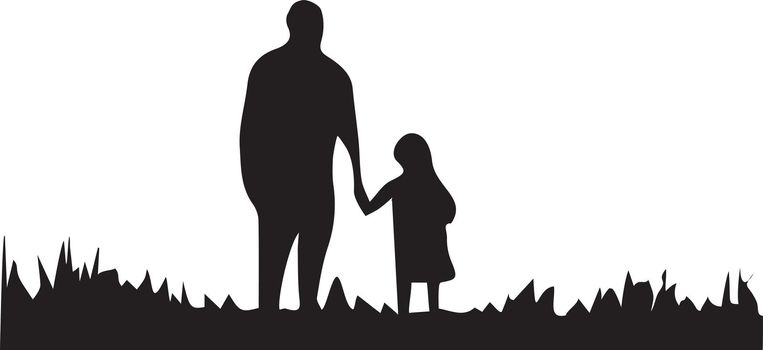 black outline silhouette of a father and daughter