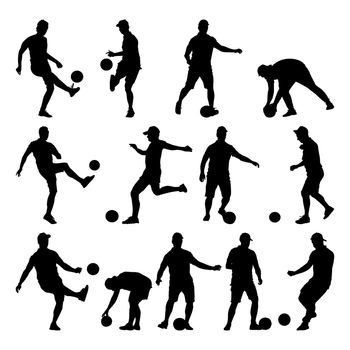 Set of soccer players silhouettes isolated on white background.