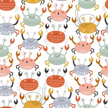 Playful sea crabs on a seamless pattern
