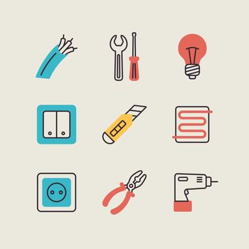 Home repair, electric vector flat icons set