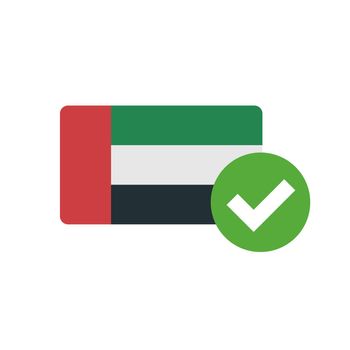United Arab Emirates flag and check mark. Vector.