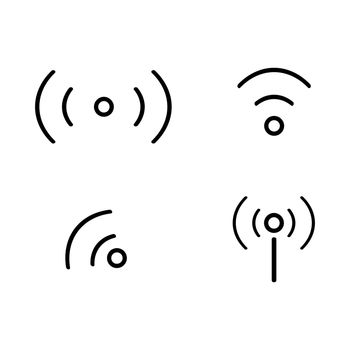 Icon set of cellular or Wi-Fi radio wave icons and radio wave antennas. Vector.