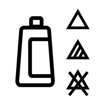 Set of icons of detergent bottles and bleaching symbols. Vector.