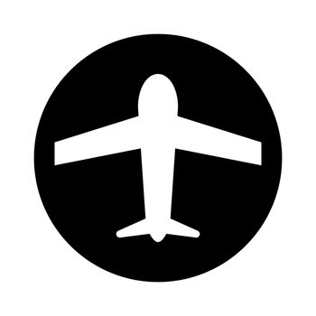 Round airplane silhouette icon. Travel and flight. Vector.