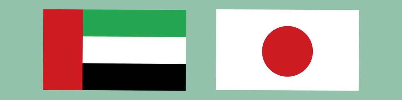 Set of flags of the United Arab Emirates and Japan. Friendly relations between the United Arab Emirates and Japan. Vector.
