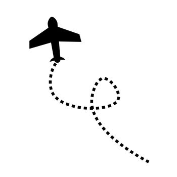 Airplane silhouette and flight route. Aircraft and travel. Vector.